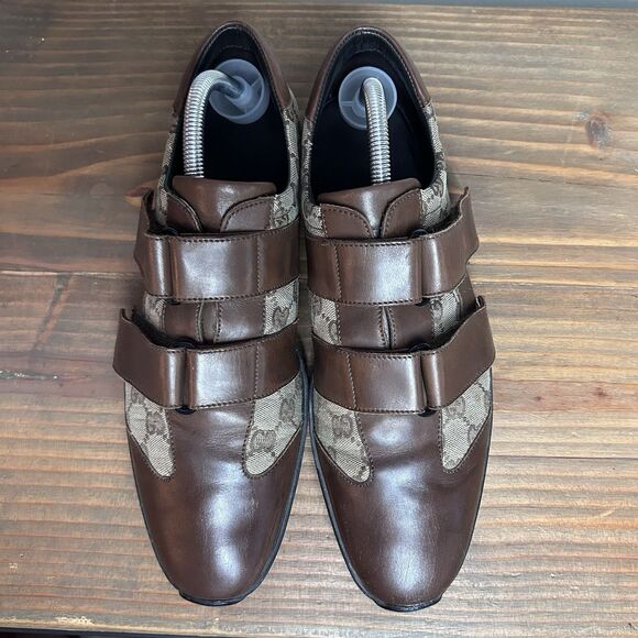 GUCCI Sneakers Shoes Men's 8.5 GG Guccissima Leather Low Top CANVA Made in Italy - Picture 4 of 11